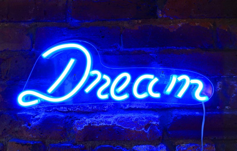 Isaac Jacobs 17" by 6" inch LED Neon Blue â€œDreamâ€ Wall Sign For Cool Light, Wall Art, Bedroom Decorations, Home Accessories, Party, and Holiday Decor: Powered by USB Wire (DREAM) - Image 1